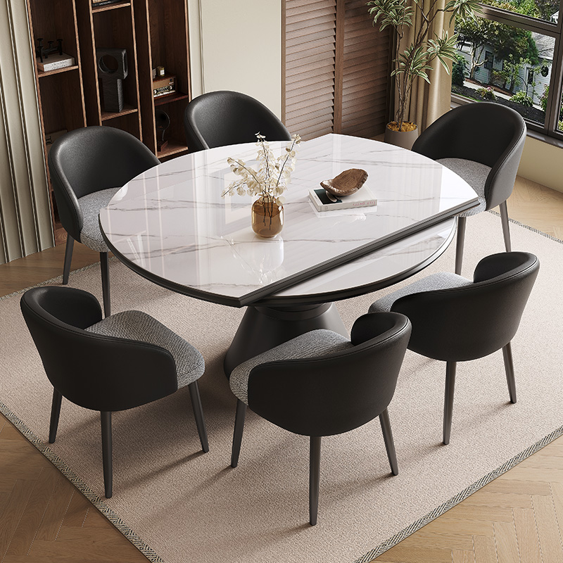 岩板餐桌椅组合可伸缩圆桌