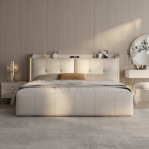 意式轻奢2米x2米2真皮床主卧婚床