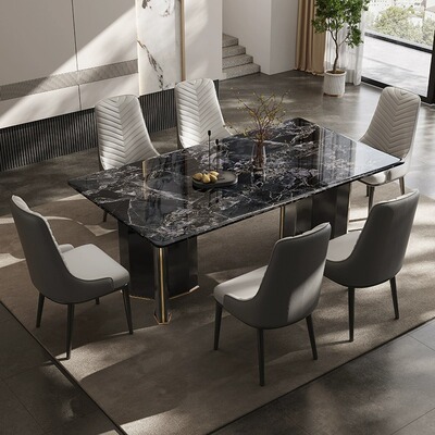 天然大理石餐桌椅组合