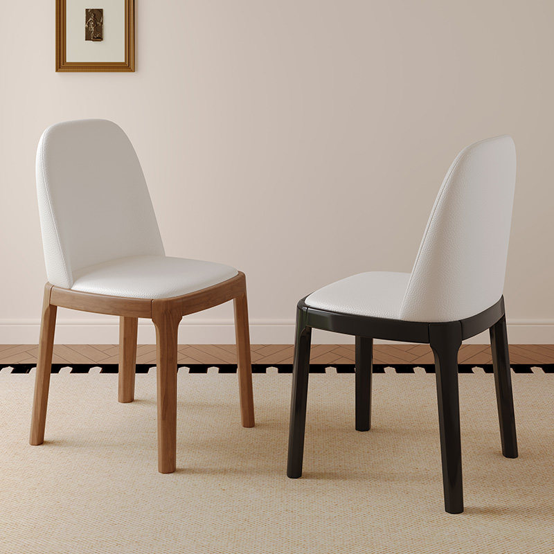 蓝色理想实木餐椅家用法式餐桌椅子中古原木梳妆椅靠背凳餐厅椅子