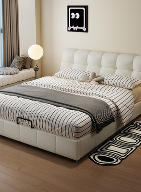 政府补贴蓝色理想泡芙床奶油风真皮床极简主卧高端大气1.8双人床