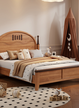 政府补贴蓝色理想儿童实木床青少年男孩女孩小户型1.2-1.5m卧室床