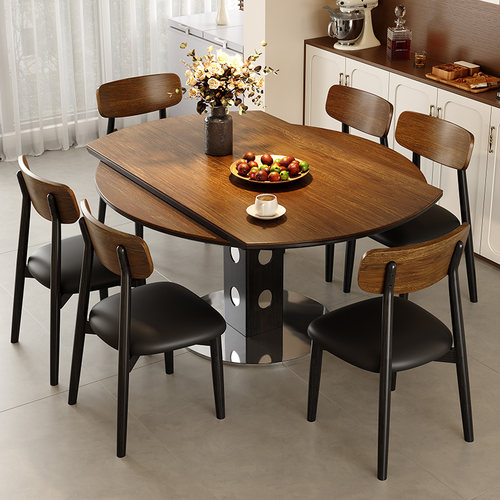 中古风实木岩板餐桌椅组合可折叠