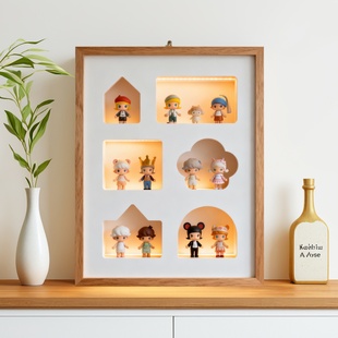 蕾莉手办盲盒展示柜桌面潮玩收纳盒防尘上墙免打孔挂墙