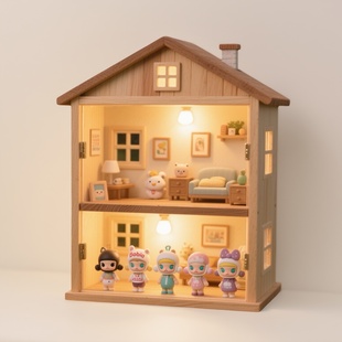 创意实木盲盒收纳展示架放桌面泡泡马特展示盒陈列潮玩挂墙上手办