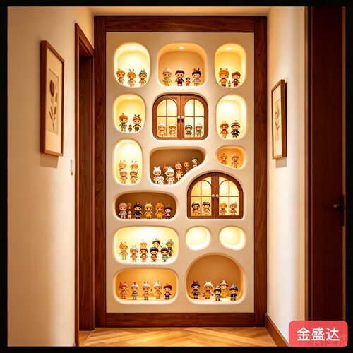 创意圆弧形LED灯手办展示柜