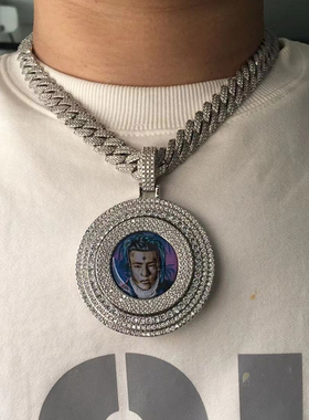 欧美hiphop圆形相框微镶锆石吊坠