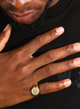 男士嘻哈镶钻枫叶双色钛钢戒指个性时尚潮流欧美潮流指不掉色戒子