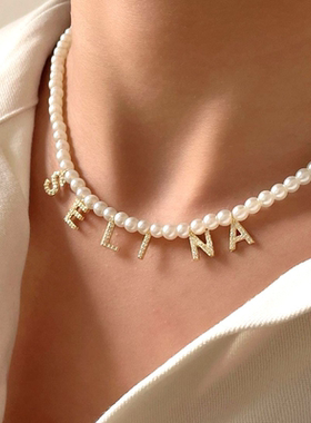 KAKA钛钢锆石珍珠链男女字母