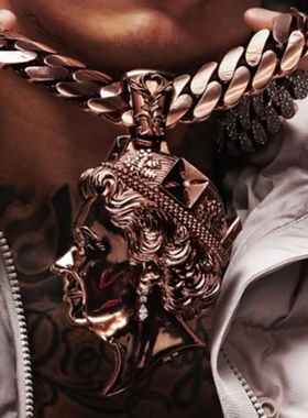 Central Cee同款嘻哈高端S925银镶D色莫桑石双面立体女王吊坠项链