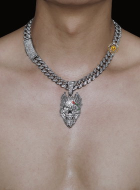 嘻哈美式恶魔玫瑰花骷髅头古巴链