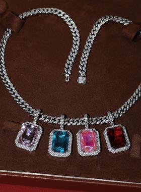 Jennie同款5A锆石红粉蓝宝石项链