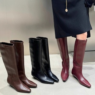 2025年冬爆款 巨好看尖头坡跟高筒长靴子女不过膝长筒瘦瘦靴骑士靴