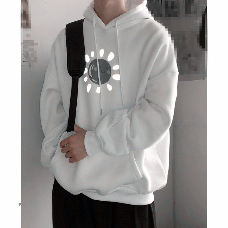 2020秋冬季 连帽卫衣男士宽松韩版百搭反光套头外套休闲上衣潮流