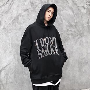 ins国潮手工烫钻连帽卫衣男欧美潮牌嘻哈水钻宽松情侣帽衫 ice同款