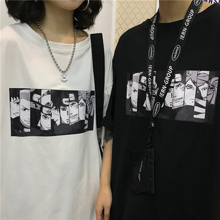 原宿bf火影忍者动漫六道佩恩人物霹雳字母印花情侣短袖T恤男女款