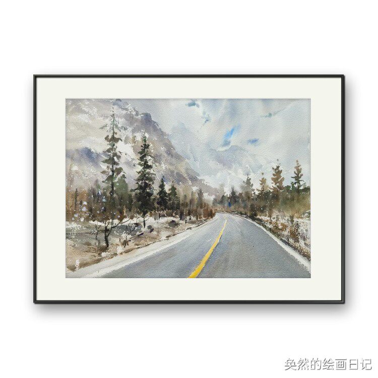 奂然的绘画日记  原创水彩画《路上的风景》  31×41cm