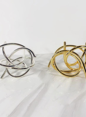 现代简约金属几何家居展厅样板房客厅桌面O装饰创意摆件工艺品