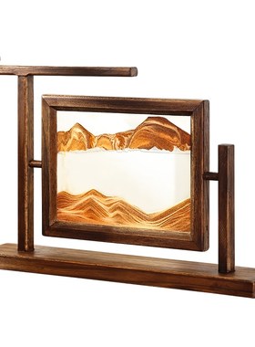 异丽新中式实木沙漏流沙画摆件办公室客厅M高级感装饰品乔迁礼物