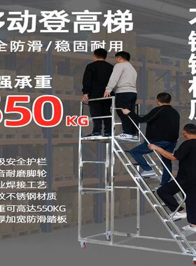 不锈钢登高车超市仓库p作业上货理货登高梯移动梯子平台货架梯带