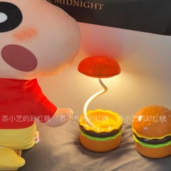 可爱汉堡小夜灯美式复古搞怪创意桌面台灯床头灯USB充电摆件礼物