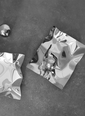 密度家居简约轻奢银色彩色金属玻璃水果盘托盘客厅茶几收纳盘摆件