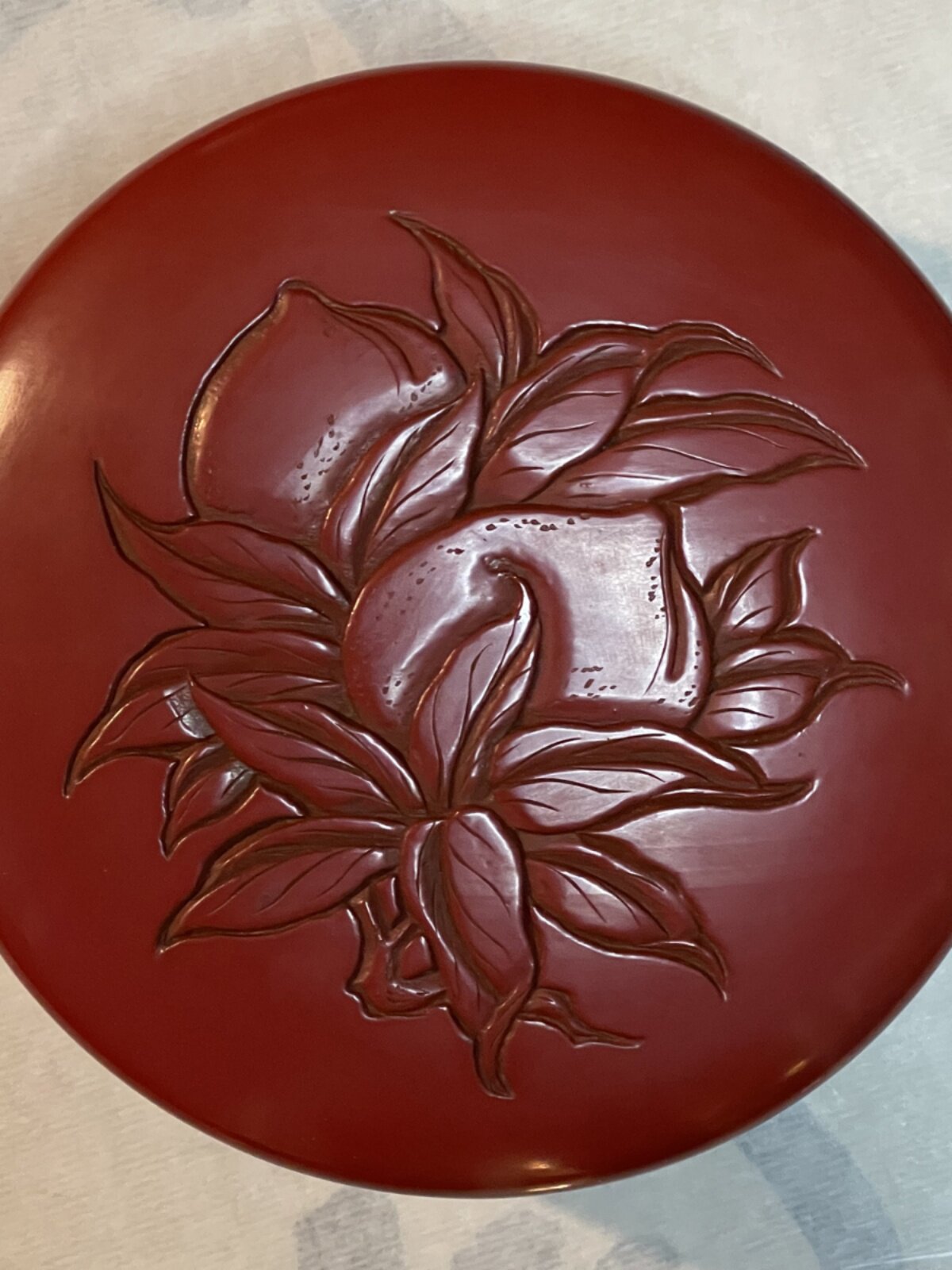 日本镰仓雕漆器大漆工艺漆盒捧盒纯手工雕刻圆盒木胎食盒日本进口