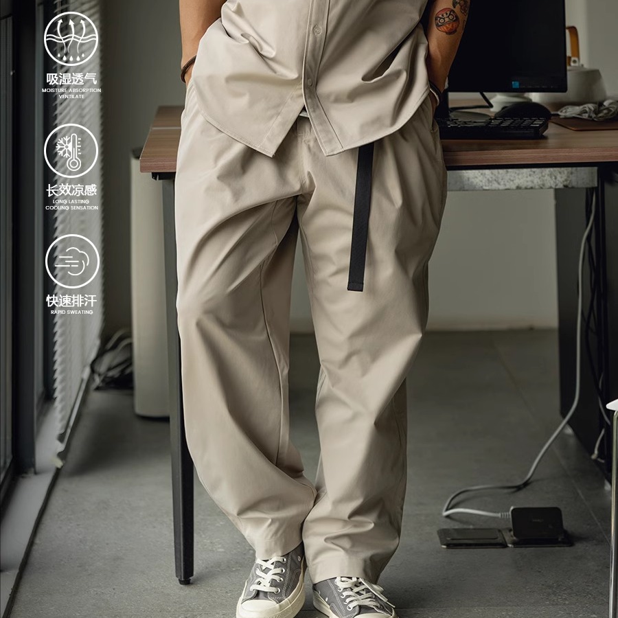 透气多口袋休闲宽松直筒长裤男