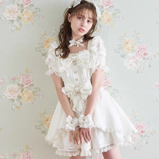 爱心蝴蝶结水钻 蕾丝袖 lizlisa 前开襟大蝴蝶结白雪黑雪连衣裙套装