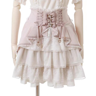 liz 水钻 lisa 粉色开襟蛋糕裙大蝴蝶结 量产型少女半裙 新款 日系