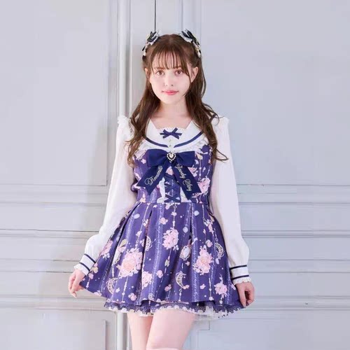 日系 liz lisa 星月宝石连衣裙 长袖蝴蝶结套装