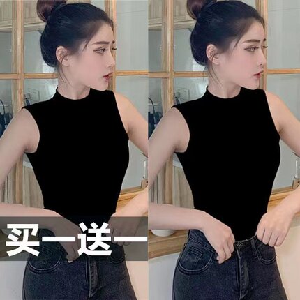 黑色无袖小半高领吊带背心女韩范紧身内搭打底衫外穿百搭上衣春夏