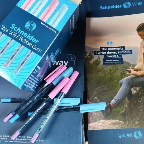 施耐德505F少女粉色盖圆珠笔糖果防水顺滑便携中油性笔0.5原子笔