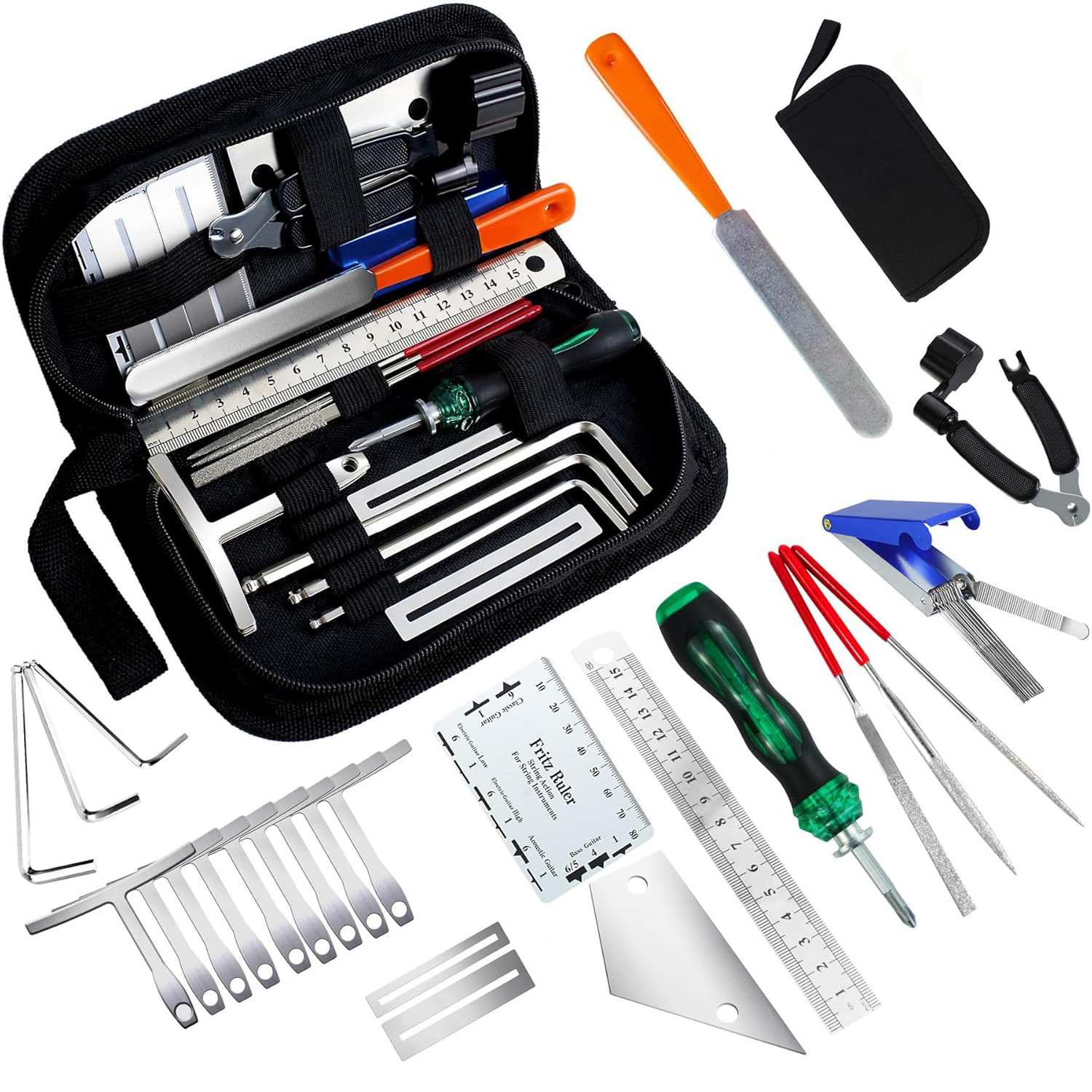 吉他维修工具套装品丝琴枕打磨抛光琴颈调节弦距测量琴弦修剪工具