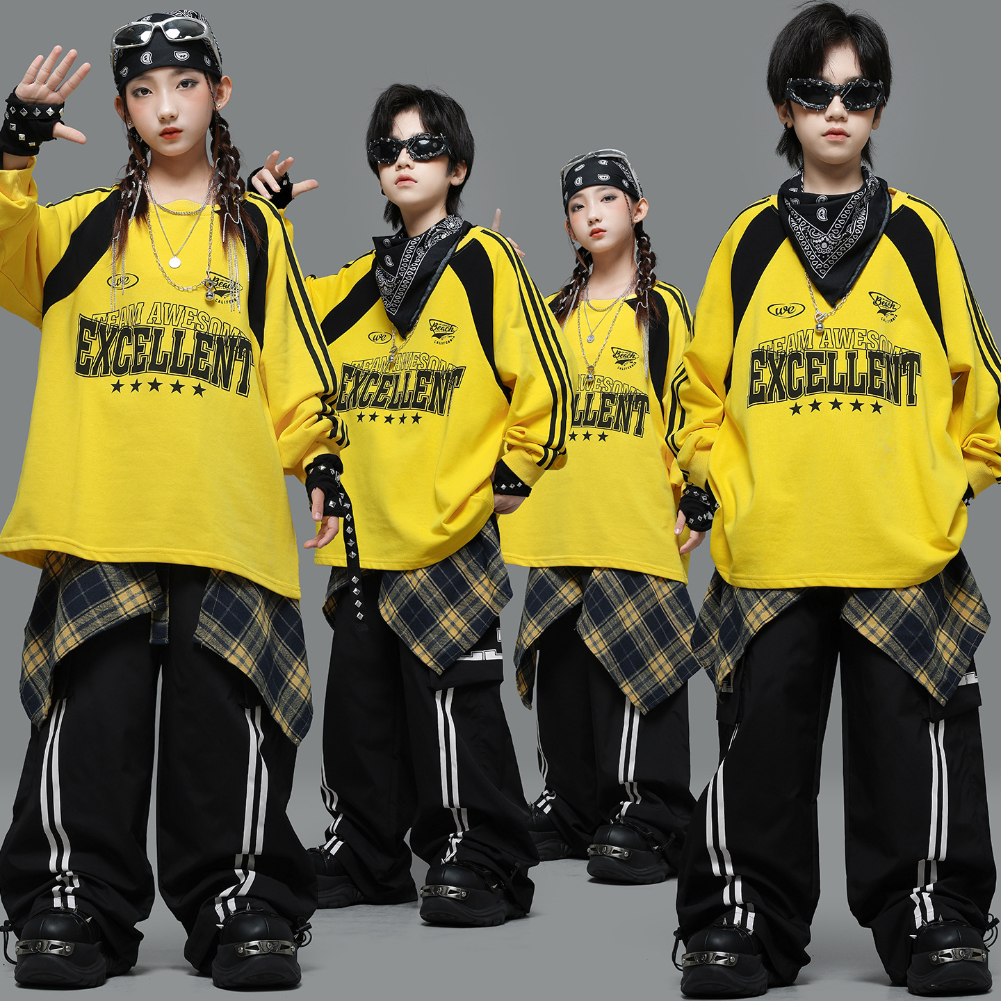 儿童hiphop街舞宽松卫衣女童爵士舞走秀潮服hiphop男童酷帅演出服