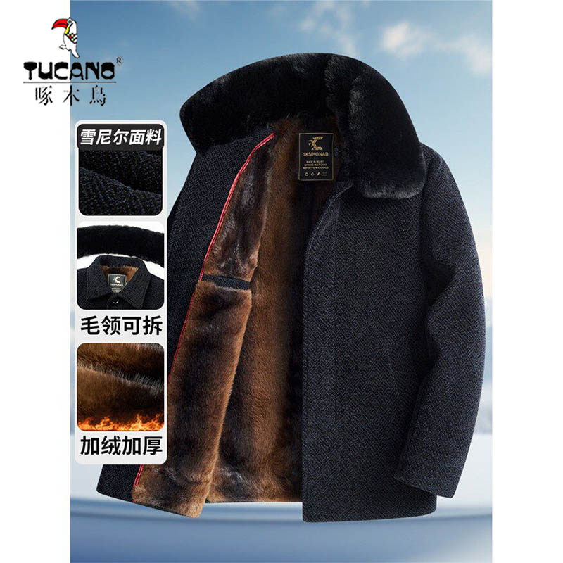 啄木鸟中年爸爸冬装棉服外套雪尼尔加绒加厚中老年人男士棉衣爷爷