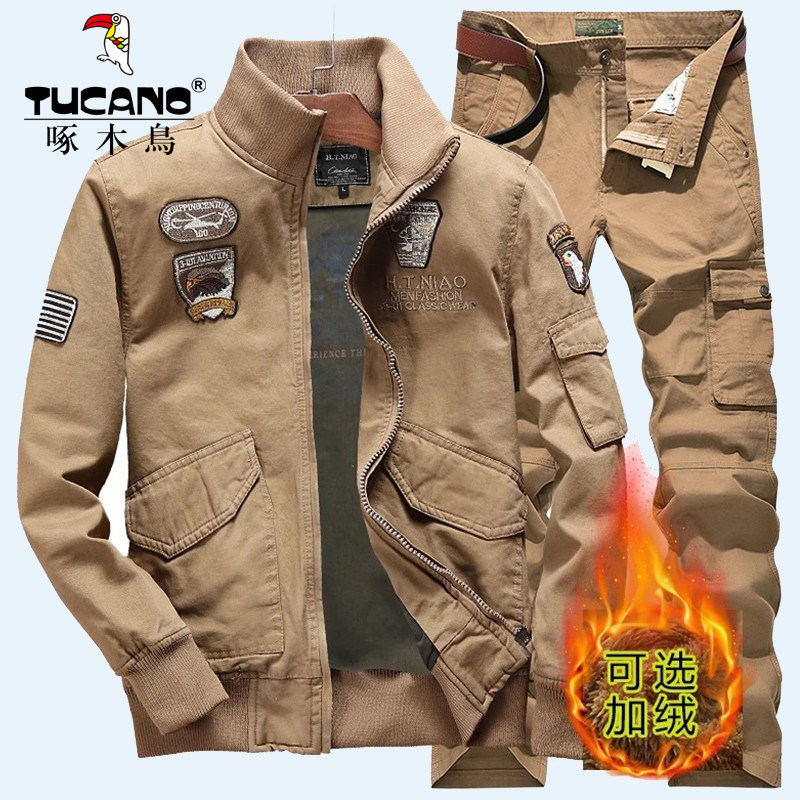 加绒加厚工装套装男战术作训服男士工作服纯棉户外登山服骑行制服