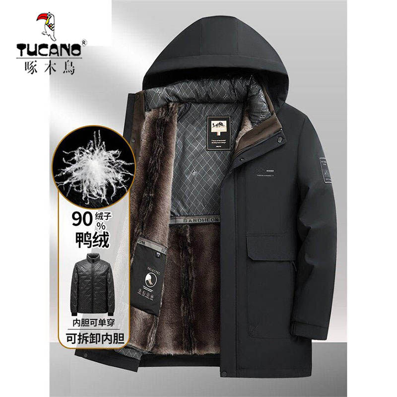 啄木鸟爸爸冬装羽绒服加绒加厚中老年人男装拆卸内胆防寒服爷爷保