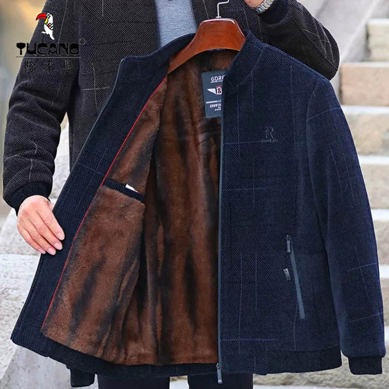 啄木鸟冬季中年男士棉服爸爸冬装加绒外套男中老年人棉袄秋冬季厚