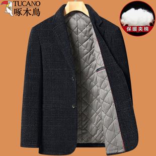 爸爸秋冬装外套中年40岁50西服男60喜公公中老年冬季婚宴礼服西装