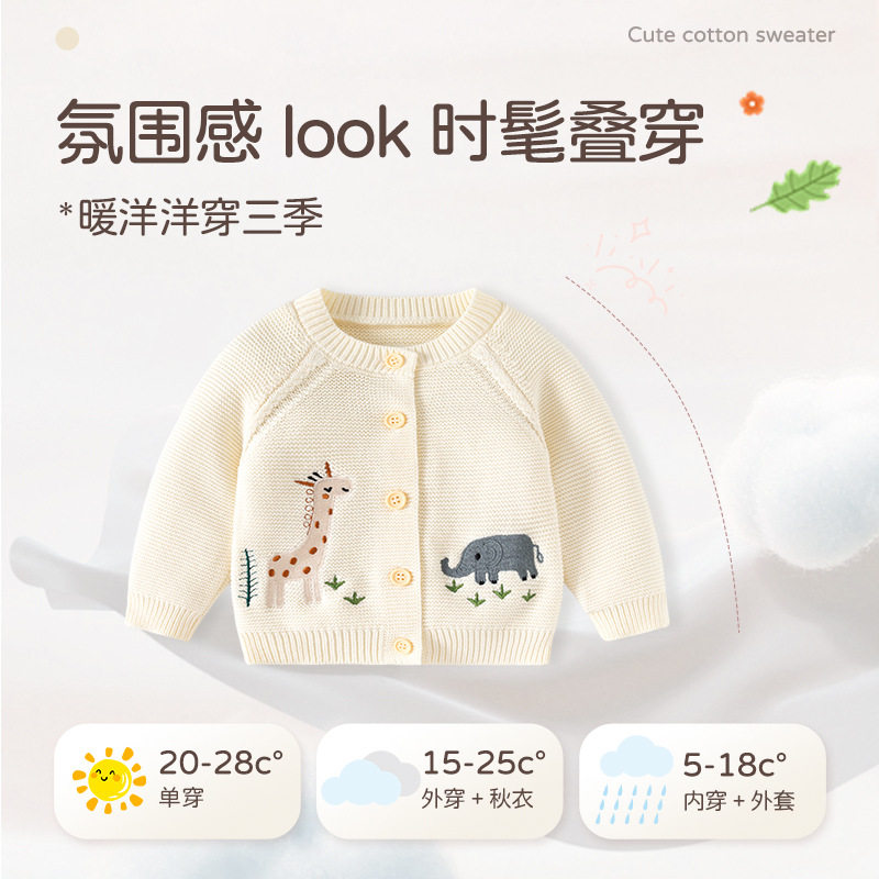 动物乐园针织柔软宝宝毛衣开衫秋冬婴儿毛衣外套纯棉A类宝宝外套