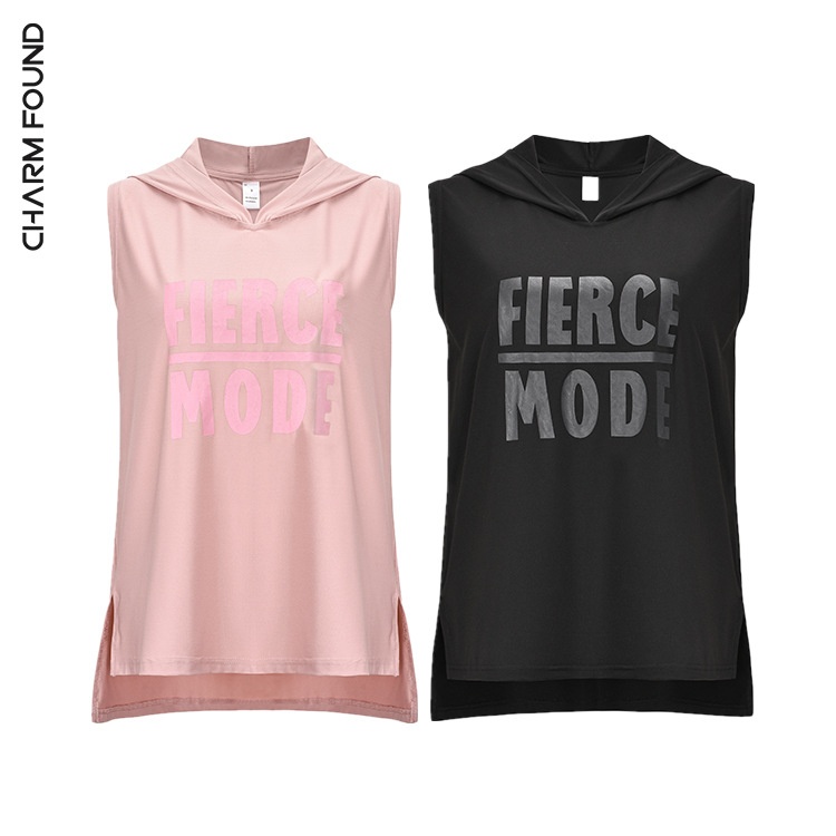 连帽运动背心女宽松修身无袖上衣速干t恤长款训练健身服瑜伽罩衫