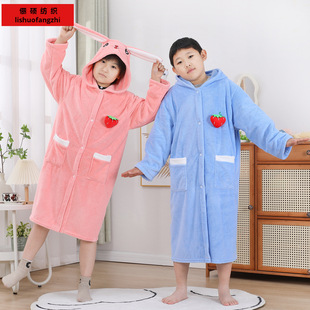 秋冬款卡通儿童带帽浴袍斗篷柔软吸水速干不掉毛可穿式浴巾家居服