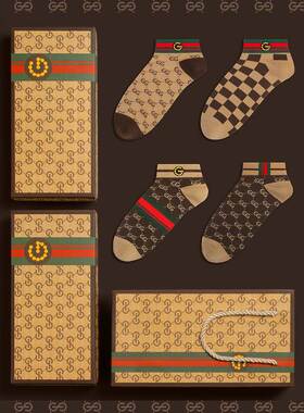 正品GD男士短袜条纹个性棉质短筒袜GDAD礼盒装潮流男袜防臭船袜子