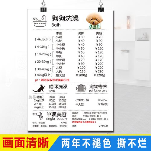 宠物店项目价格表价目表设计制作图片海报定制广告贴纸海报宣传画 - 封面