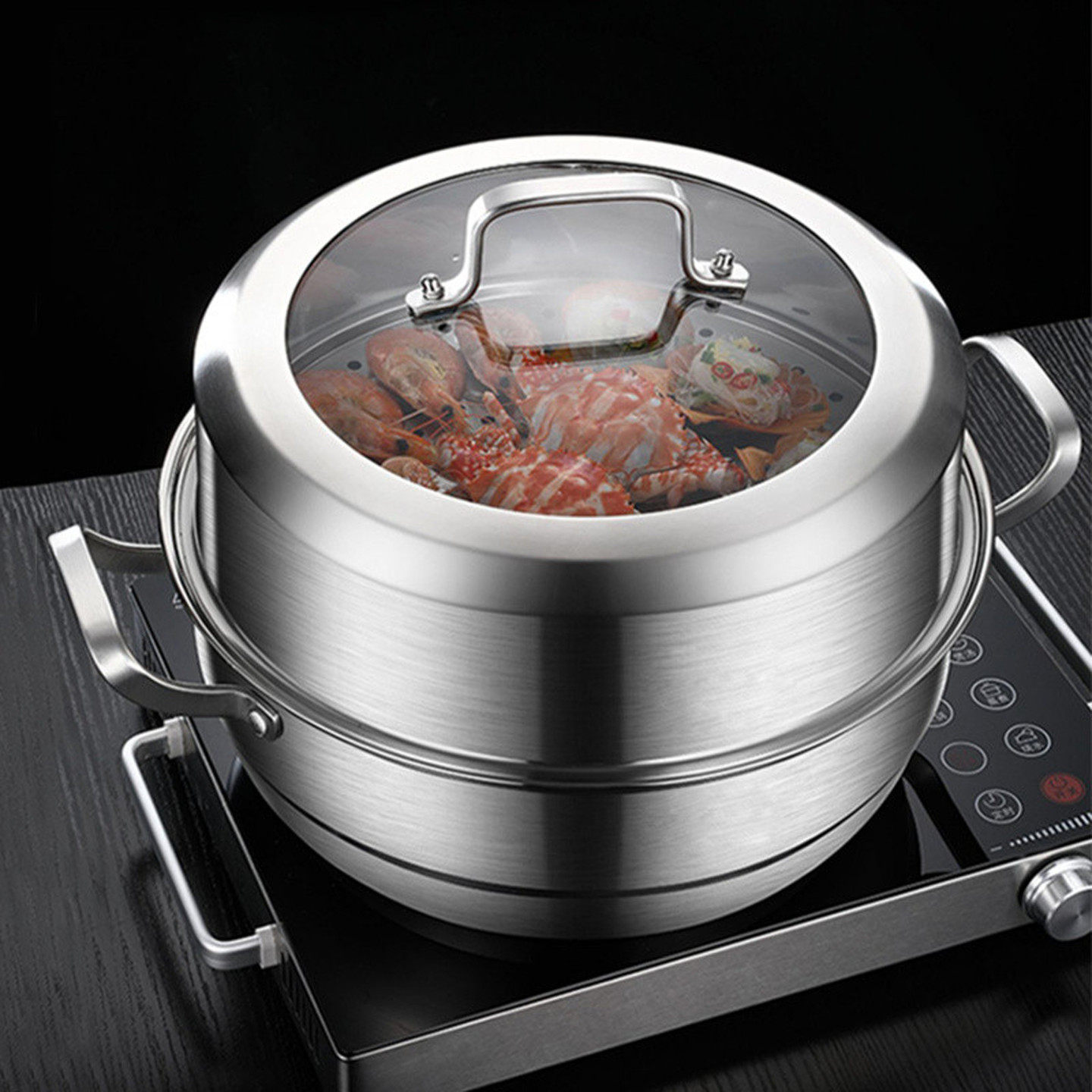 食品级蒸锅家用304不锈钢汤锅加厚蒸煮锅电磁炉专用海鲜蒸汽火锅