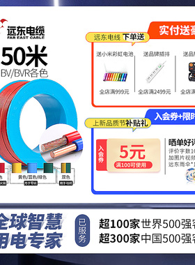 远东电缆BV/BVR2.5/4/6平方国标家装铜芯电线阻燃【硬/软线】50米