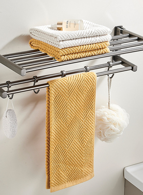 枪灰色折叠浴巾架全铜卫生间毛巾架免打孔壁挂式淋浴房高端置物架