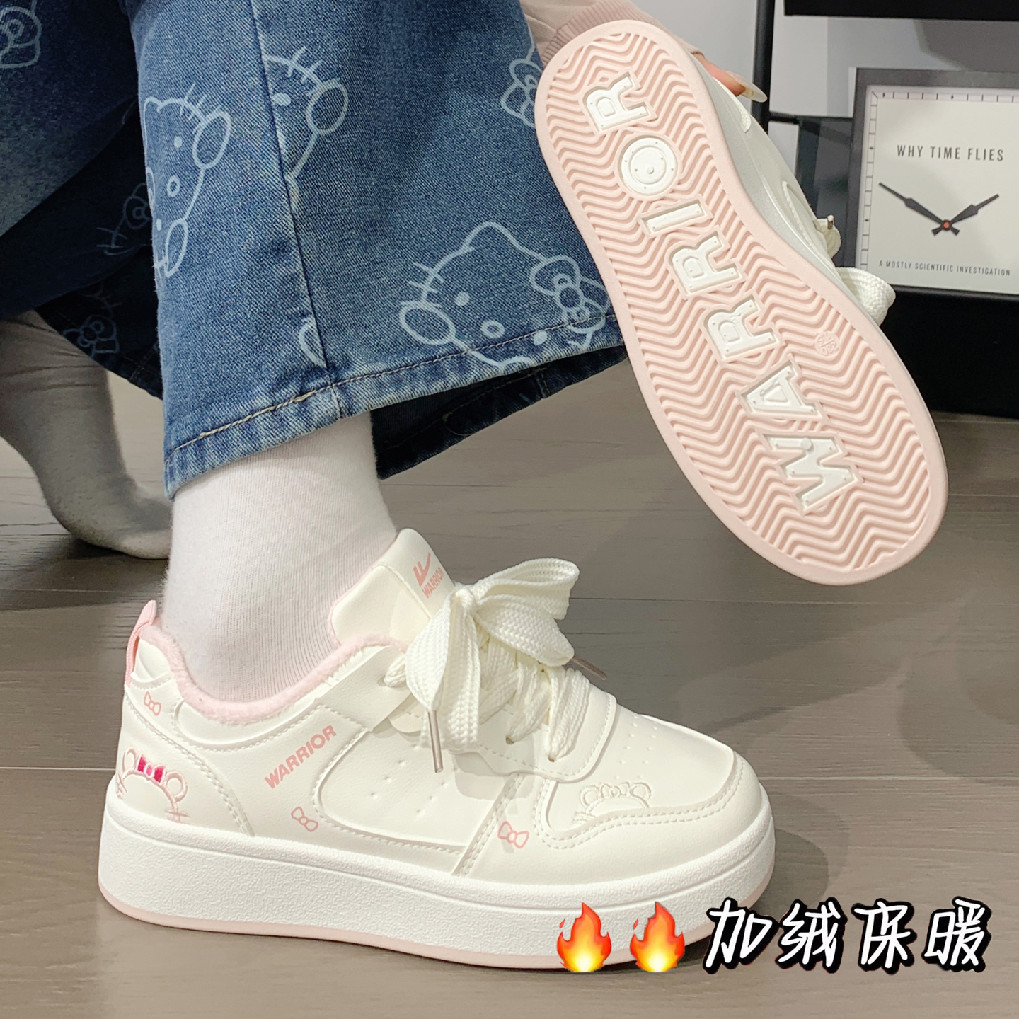 回力KT猫棉鞋加绒加厚冬款女鞋厚底增高板鞋经典小白鞋百搭学生鞋