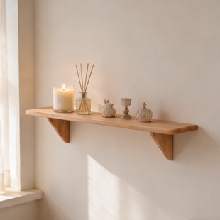 实木墙上打孔一字搁板厨房卧室多功能置物架承重强客厅壁挂收纳架